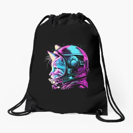 Aesthetic Vaporwave Space Cat 80s 90s Astronaut Drawstring Bags