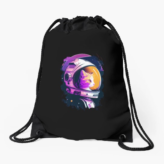 Aesthetic Vaporwave Space Cat 80s 90s Astronaut Drawstring Bags