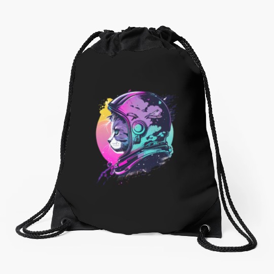 Aesthetic Vaporwave Space Cat 80s 90s Astronaut Drawstring Bags