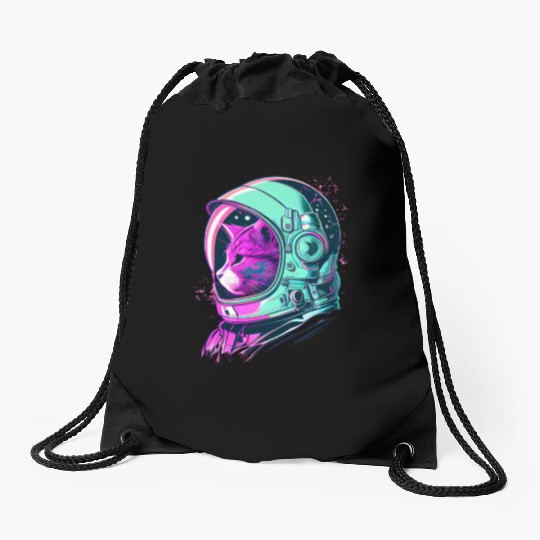 Aesthetic Vaporwave Space Cat 80s 90s Astronaut Drawstring Bags