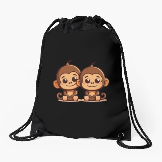 Monkeys siblings brother sister family love ape Drawstring Bags