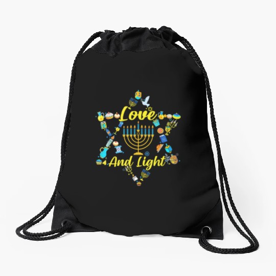 Love and Light Hanukkah Drawstring Bags Jew Menorah Jewish C