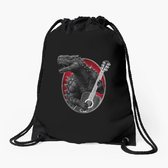 Kaiju playing guitar Drawstring Bags