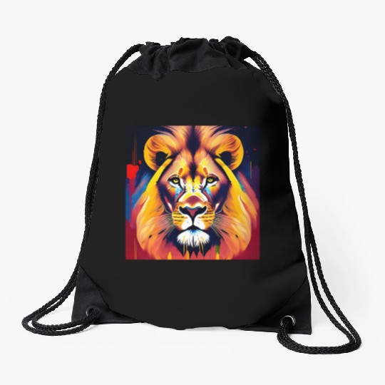 Majestic Lion in Oil Painting Style Drawstring Bags