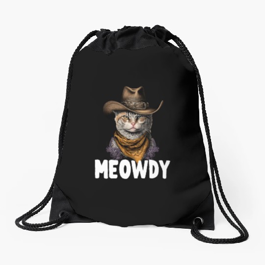 Meowdy Cat Meme Country Meow Howdy Funny Drawstring Bags