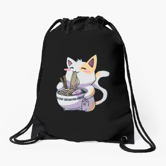 Ramen Cat Kawaii Anime Japanese Kawaii Neko Drawstring Bags
