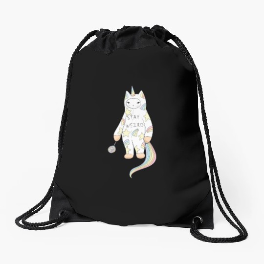Stay Weird With Love From Unicorn Cat Drawstring Bags