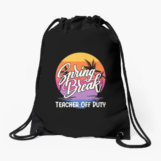 Spring Break Squad Retro Spring Break Teacher Drawstring Bags