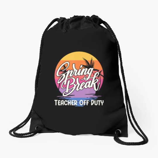 Spring Break Squad Retro Spring Break Teacher Drawstring Bags
