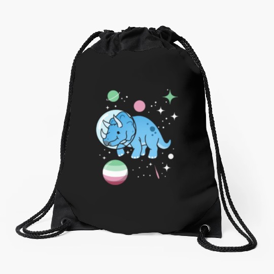 Abrosexual Pride Triceratops Astronaut Drawstring Bags