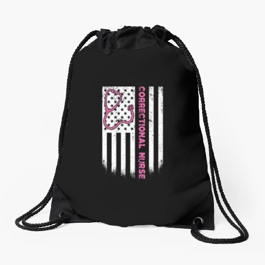 Correctional Nurse American flag US Stethoscope RN Drawstring Bags