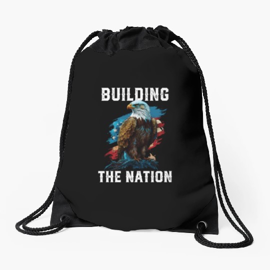 Building the Nation American Bald Eagle America Drawstring Bags