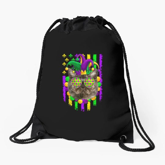Mardi Gras Cute Exotic Shorthair Cat Lover Drawstring Bags