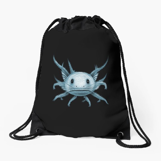 axolotl staring at you - blue version Drawstring Bags
