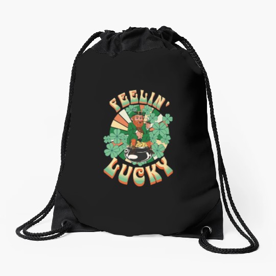 Feeling Lucky Groovie Leprachaun St. Patricks Day Drawstring Bags