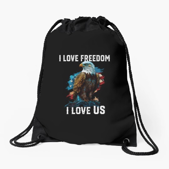 I Love Freedom I Love US American Bald Eagle Drawstring Bags