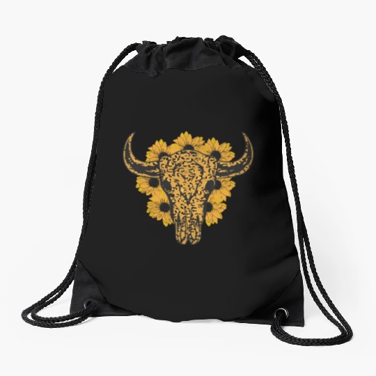 Bull Skull Sunflower Drawstring Bags