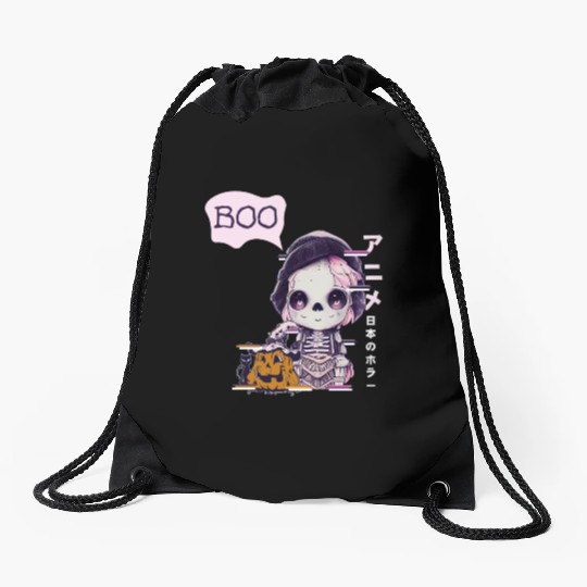 Cute Skeleton Chibi Pumpkin Japanese Aesthetic Drawstring Bags