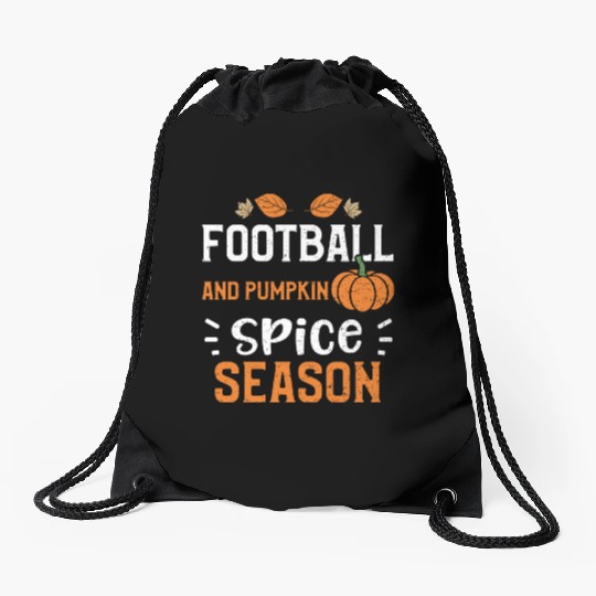 Football And Pumpkin Spice Season Drawstring Bags