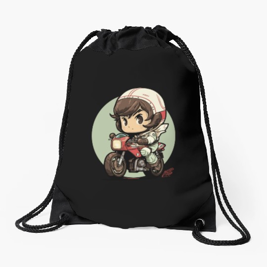 Motorcycle Boy Drawstring Bags