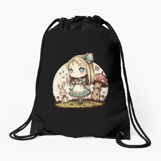 Chibi in Wonderland Drawstring Bags