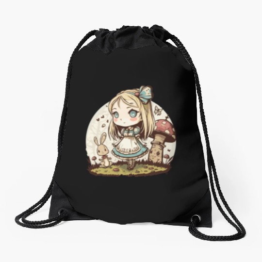 Chibi in Wonderland Drawstring Bags