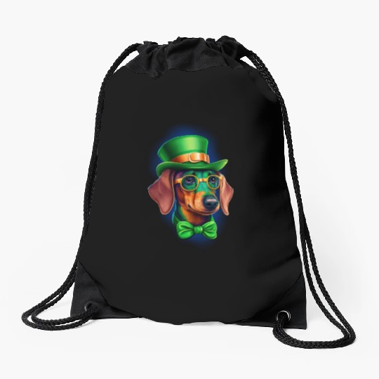 St. Patricks Day Dachshund Wiener Dog Shamrock Drawstring Bags