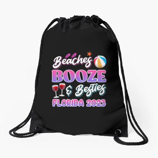 Beach Booze Besties Florida Vacation Spring Break Drawstring Bags