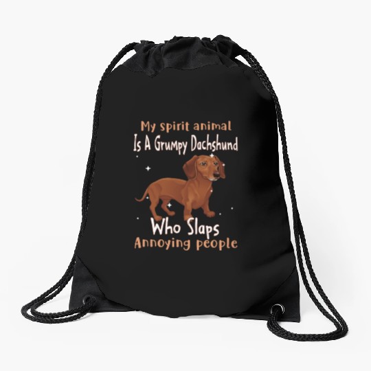 My Spirit animal Is A Grumpy Dachshund Drawstring Bags