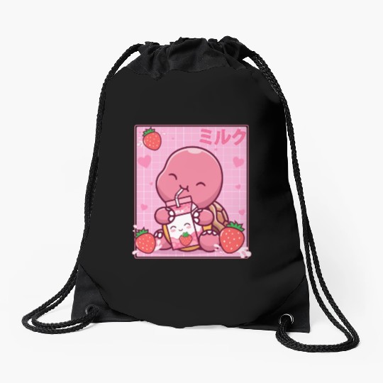 Kawaii Turtle Lover Strawberry Milk Shake Otaku Drawstring Bags