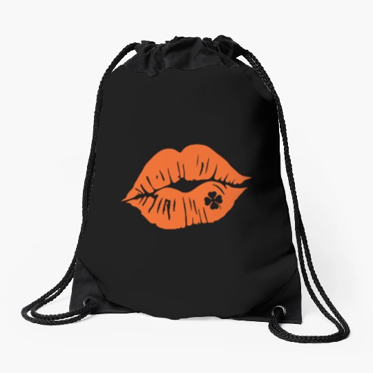 Shamrock Lips, Orange Clover, Kiss Me, St Patricks Drawstring Bags