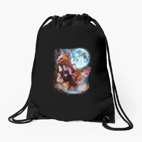 3 Moon Sphynx cats Animal Lovers Cute Kitty Cool Drawstring Bags