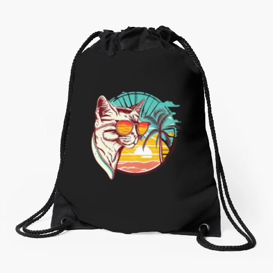 Retro Cat Vintage Sunset 80s 90s Sunglasses Party Drawstring Bags