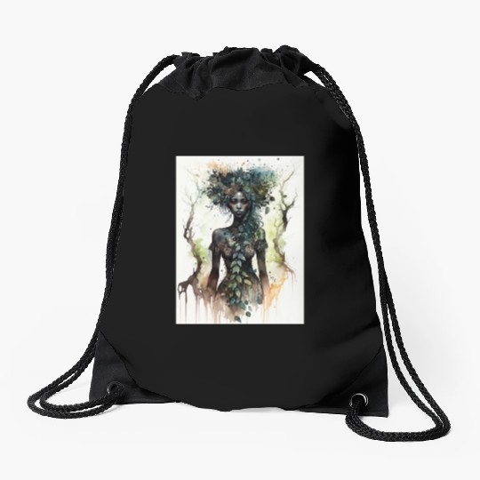 Black Nature Goddess - African American, Woodland Drawstring Bags