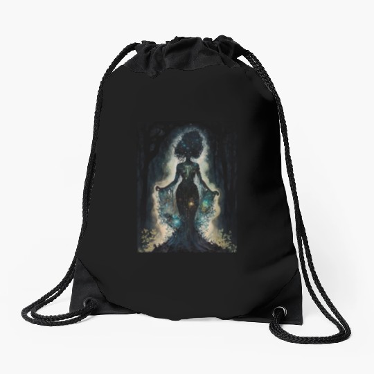 Black Nature Goddess - African American, Woodland Drawstring Bags