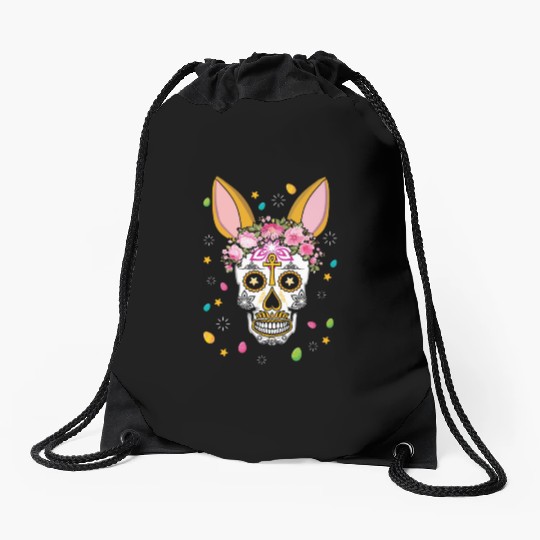 Happy Easter Sunday Bunny Dia De Los Muertos Drawstring Bags