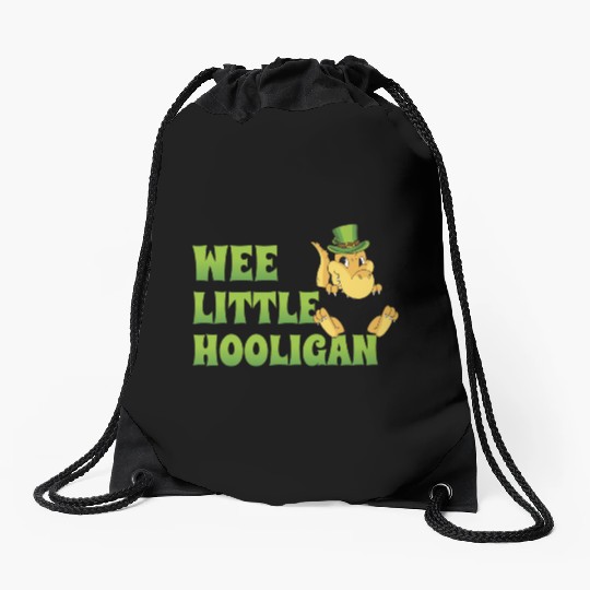 Wee Little Hooligan t-rex Dinosaur St Patrick Day Drawstring Bags