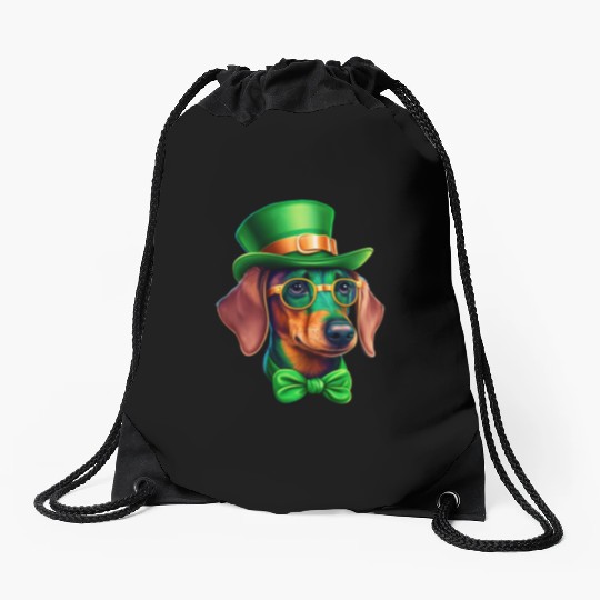 St. Patricks Day Dachshund Wiener Dog Shamrock Drawstring Bags
