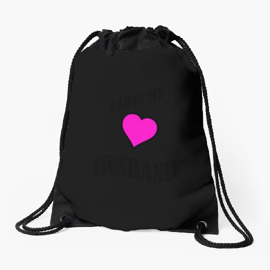 i love my husband Drawstring Bags