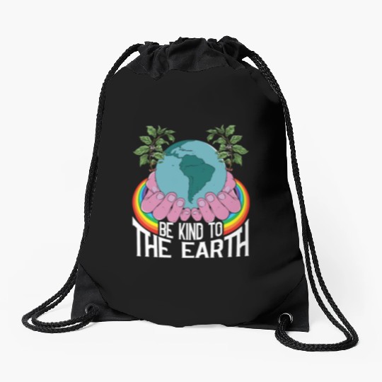 Be Kind To The Earth Rainbow Natural Environment Drawstring Bags