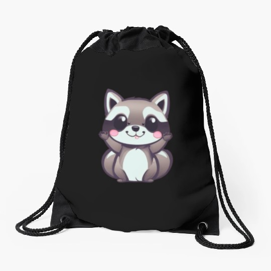 cute chibi raccoon Drawstring Bags