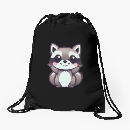 cute chibi raccoon Drawstring Bags