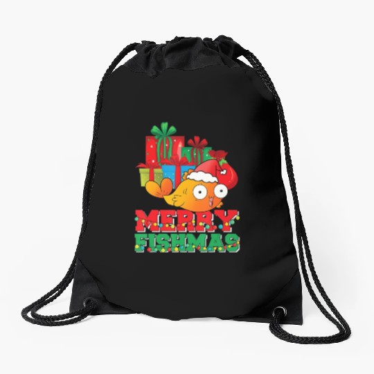 Merry Fishmas Christmas Fish Lover Fisherman Ugly Drawstring Bags