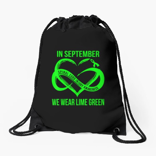 In September We Wear Lime Green Spinal Cord Injury Drawstring Bags