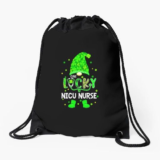 Funny Gnome One Lucky NICU Nurse St Patricks Day S Drawstring Bags