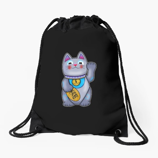 Cute Helpful Maneki Neko Lucky Cat Drawstring Bags