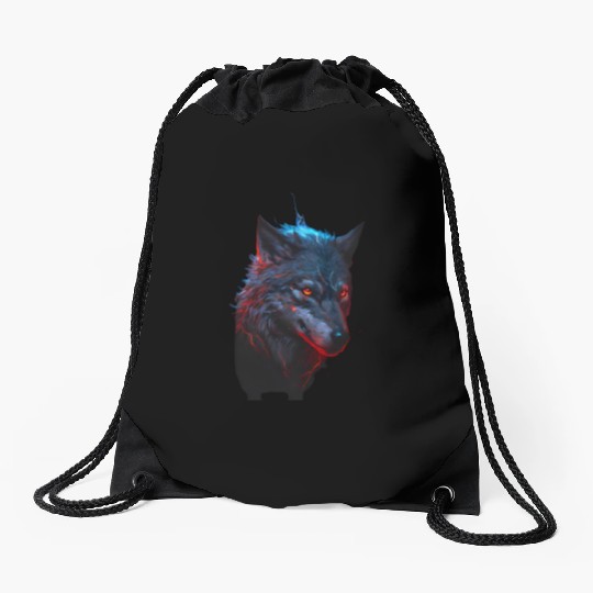 dark ferocious wolf Drawstring Bags