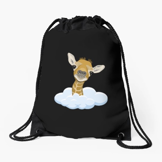 Giraffe with overlook Drawstring Bags