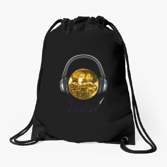 Gold Disco Ball Music Headphones Drawstring Bags