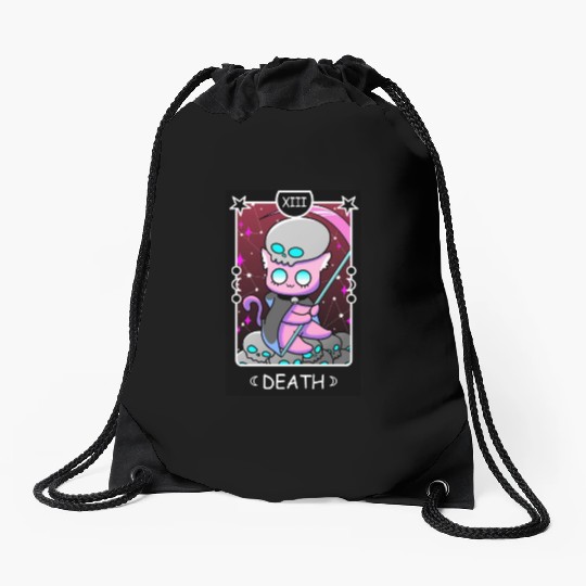 Kawaii Pastel Goth Tarot Card Death Grim Reaper Cu Drawstring Bags